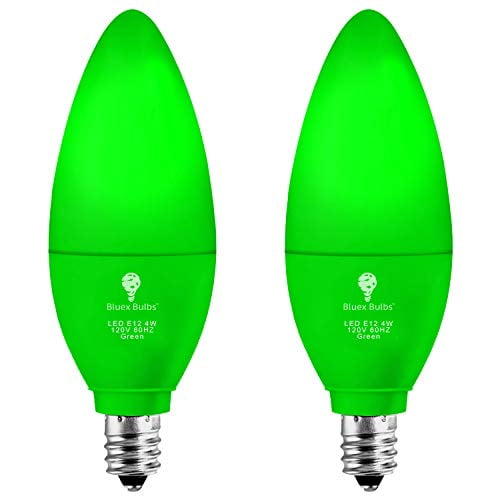 2 Pack BlueX LED E12 Green Light Bulb 4W (40Watt Equivalent) E26