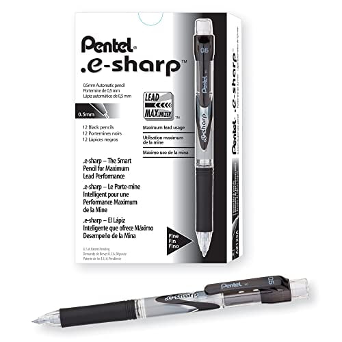 Pentel¬Æ e-Sharp‚Ñ¢ Mechanical Pencils, 0.5 mm, Pack of 12, Black