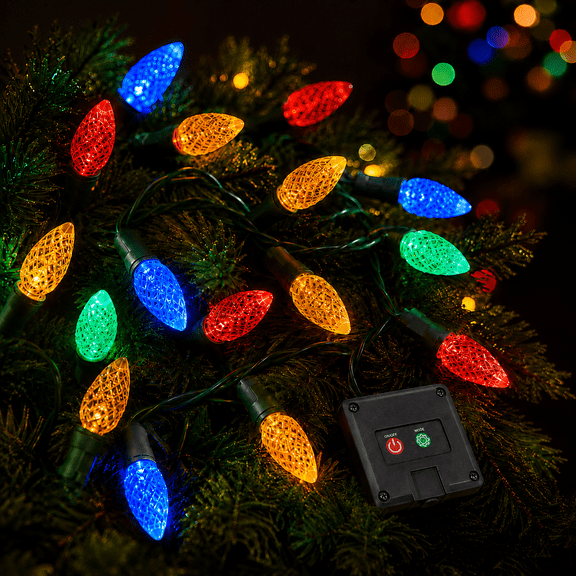 Multicolor C6 Strawberry Bulb Christmas Solar String Lights LED Waterproof Outdoor Decoration Lights for Garden Patio 16.4 FT 50 LED