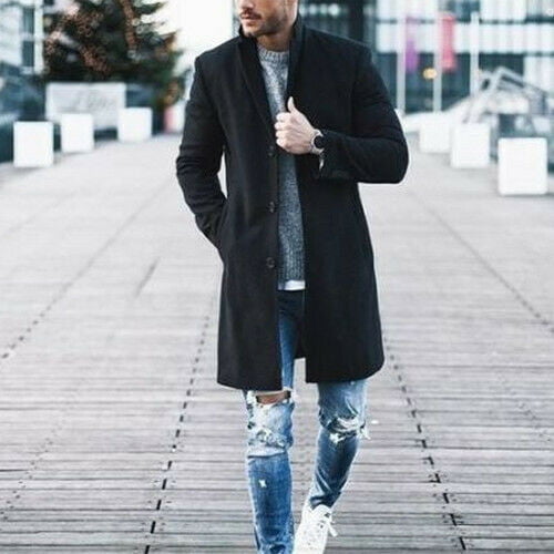 Fashion Mens Jacket Winter Warm Wool Blend Trench Coat Outwear Long Overcoat 