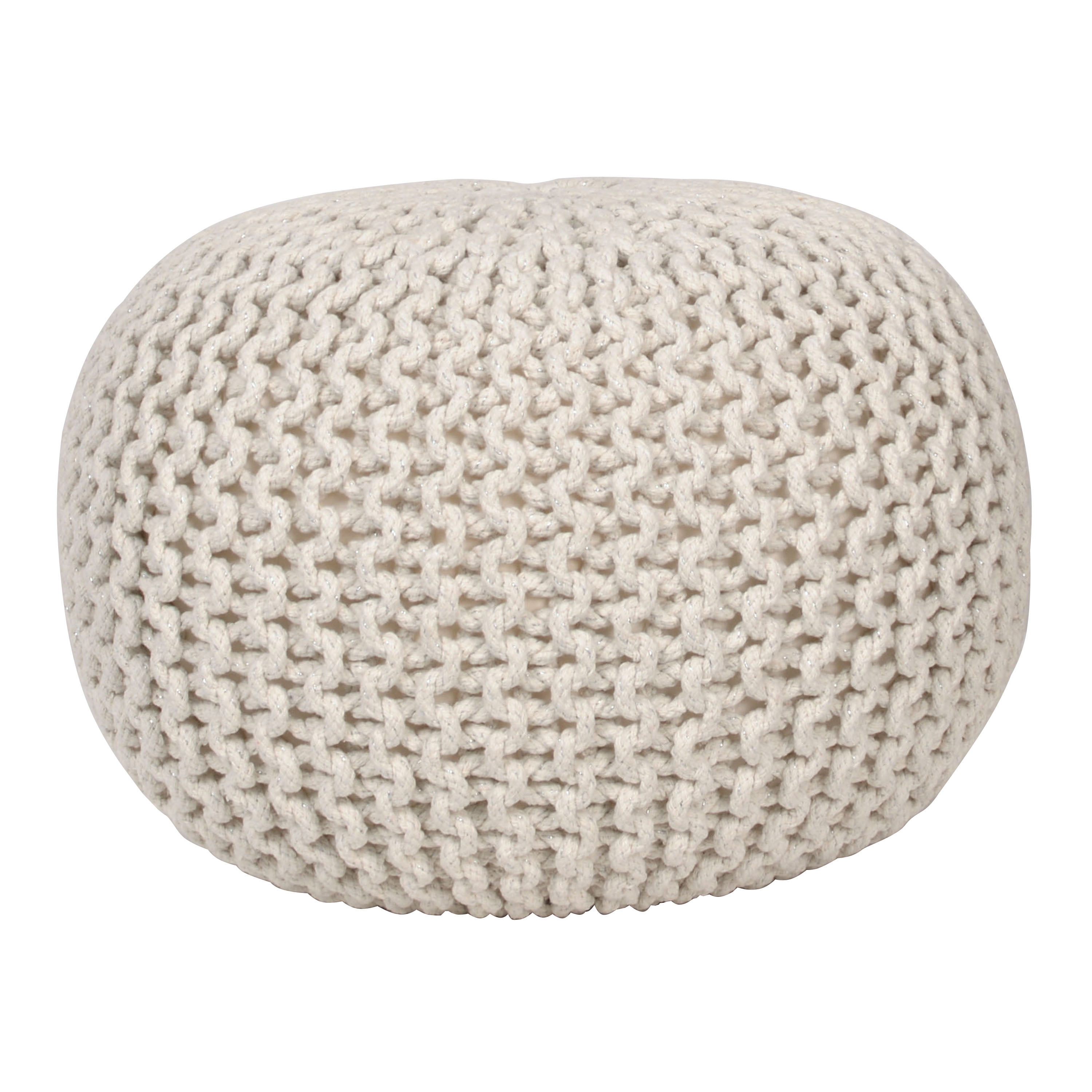 Decor Therapy Knit Yarn offWhite Round Indoor Floor Pouf