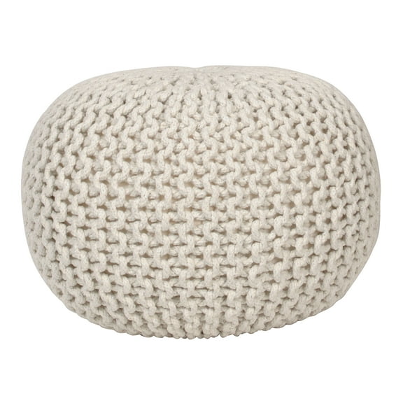 Decor Therapy Round Pouf Ottoman, Cotton Foot Stool, Cable Knit Lurex Boho Poof, Off-White for Living Room, Bedroom, Home Office Decor