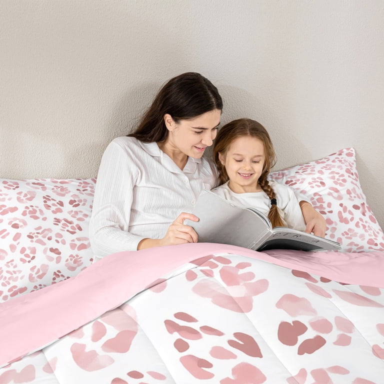 Feelyou Leopard Print Comforter Set Queen - Pink Purple Cheetah Bedding For Girls & Teens