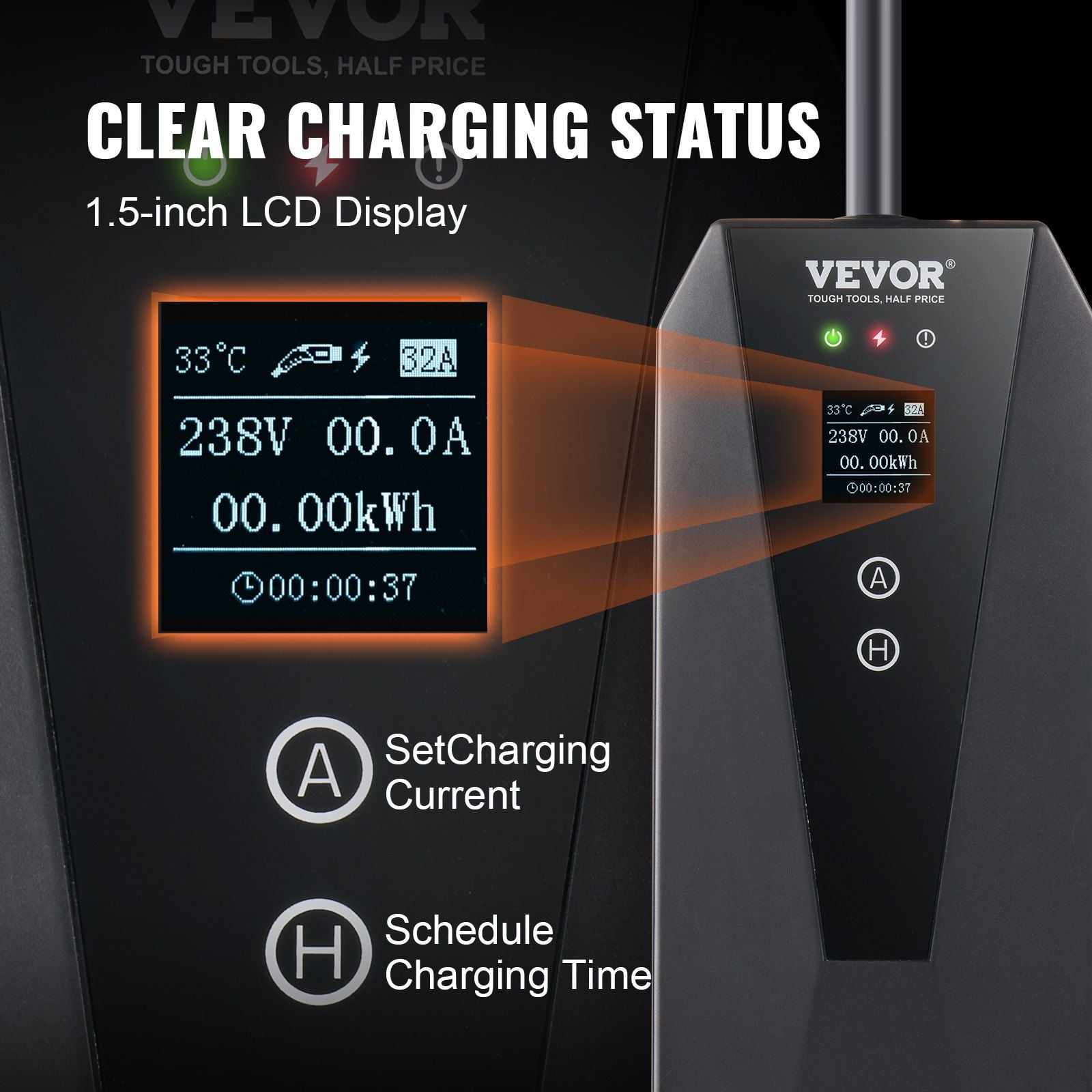 240V 32A Portable Electric Car Charger, 28ft Long Cable, Adjustable Amperage, NEMA 14-50 Plug, Compatible with All J1772 EVs
