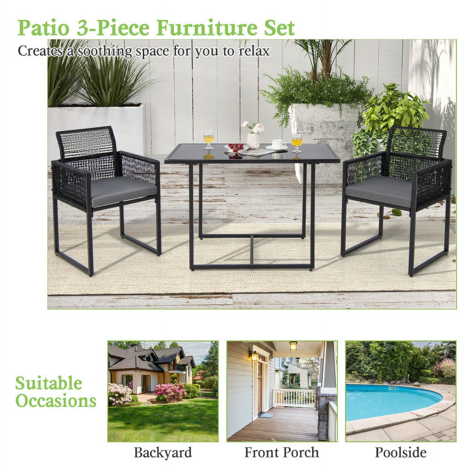 Aimee Lii 3 Pieces Outdoor Dining Set with Folding Backrest and Seat Cushions, Outdoor Patio Furniture, Black Aimee Lii 3 Pieces Outdoor Dining Set with Folding Backrest and Seat Cushions, Outdoor Patio Furniture, Black