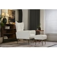 thumbnail image 3 of Velvet Accent Chair with Ottoman, Upholstered Button Tufted Wingback Armchair with Footrest, Mid-Century Single Sofa Reading Chair with Golden Metal Legs for Living Room Bedroom Office, White, 3 of 9