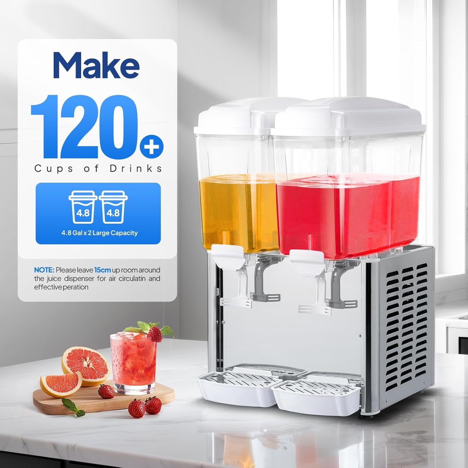 Ktaxon 9.6Gal Commercial Beverage Dispenser, 2-Tank Stainless Steel Drink Dispenser with Thermostat, 110V
