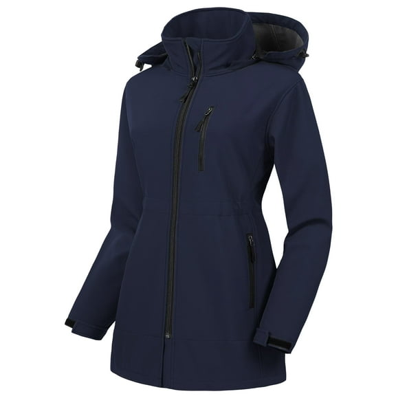 Chrisuno Plus Size Long Rain Coats For Women Womens Spring Jackets Wind Softshell Jacket Women's Waterproof Lightweight Sport Coat With Hooded Hiking Travel Outdoor Navy 4X