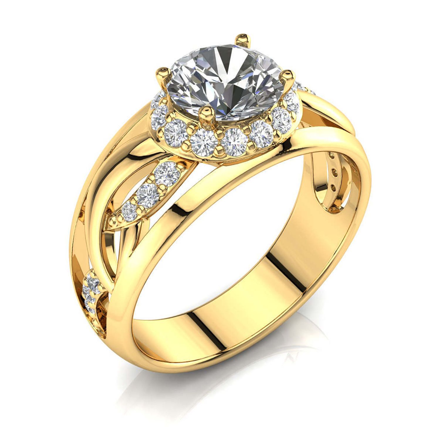 HeartsAndYou 2ct Round Cut Moissanite Engagement Ring for Women 18k Yellow Gold over Silver Halo Unique