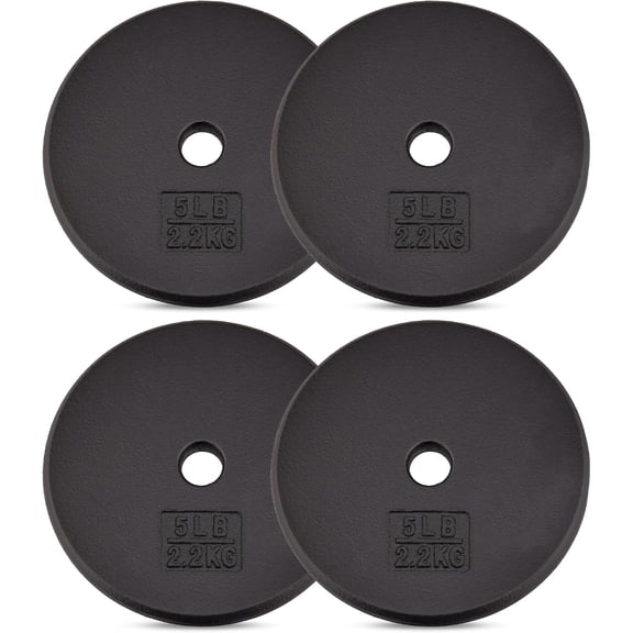 Yes4All Standard 5 lb Cast Iron Weight Plate Workout Equipment Set for 1" Barbells, 4 Pack