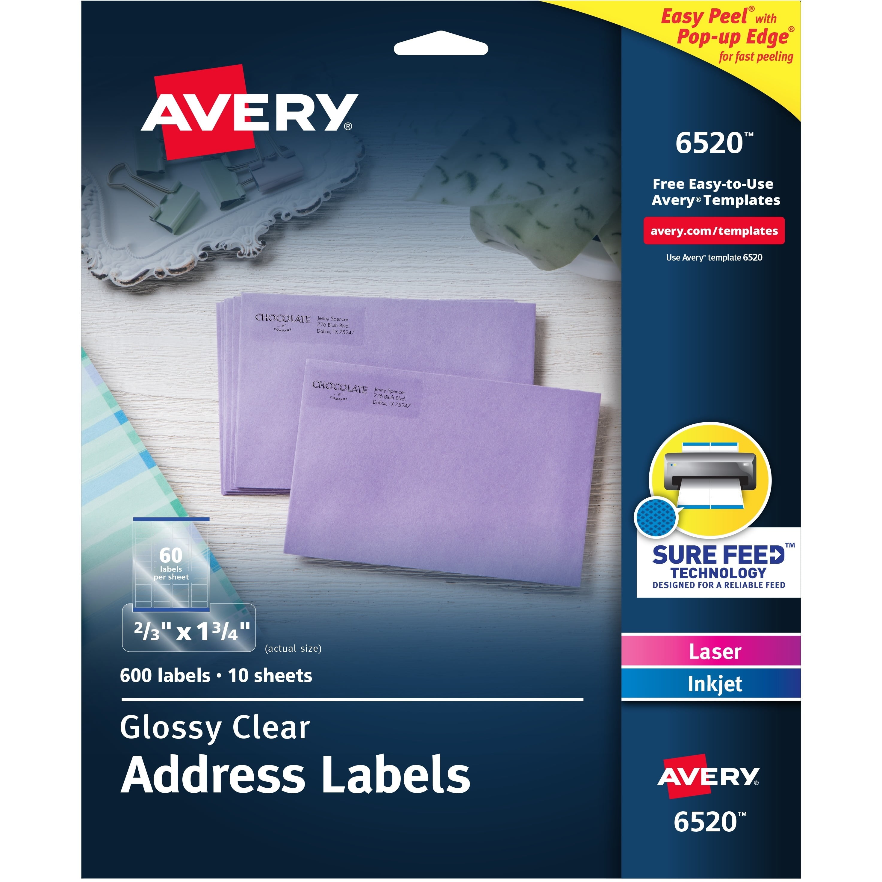 Averyamp;reg; Easy Peel Address Labels for Inkjet Printer 1-1/3 x 4 White 350/Pack