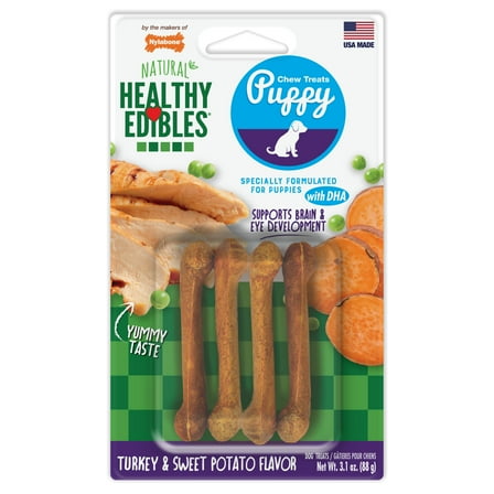 Nylabone Healthy Edibles All-Natural Long Lasting Puppy Chew Treats Turkey & Sweet Potato X-Small (4 Count)