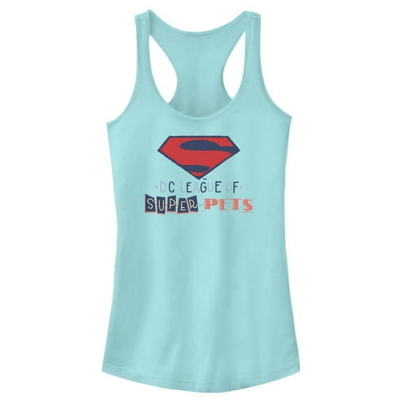 Junior's DC League of Super-Pets Superman Logo Cutouts  Racerback Tank Top Cancun X Large