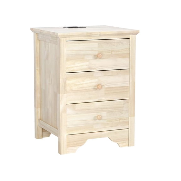 Unfinished Wood Nightstand for Color DIY, Bedside Table with USB Ports and Outlets, 18.54 Inch Solid Rubberwood End Table with Drawers, Night Stand for Bedroom, Home Office