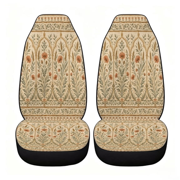 Verolix Vintage Cream Garden Border Car Seat Covers, Front Seats Only Set of 2, Universal High Back Mesh Fabric Seat Covers for Cars, SUVs, Sedans and Vans