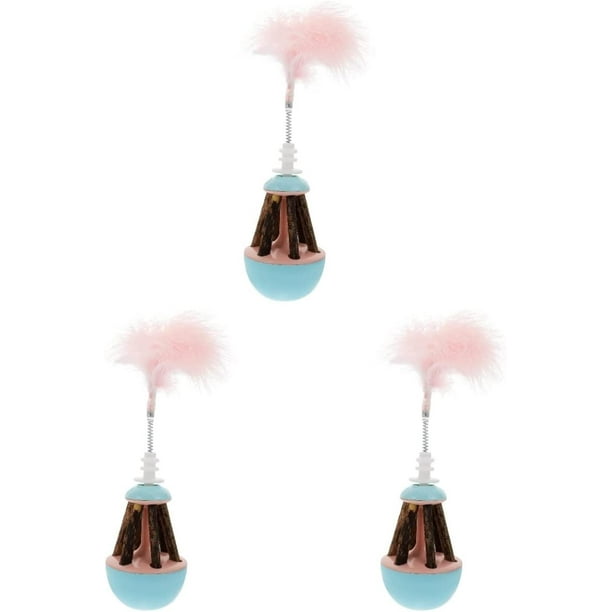 3 piezas de palos de tallo de animales de gato naturales para suministros de bolas, regalos de plumas, campana, dientes interiores, mordedor divertido azul, color variable Sincero Electrónica