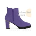 thumbnail image 3 of Unique Bargains Bottes à Talons Épais à Plateforme à Bout Rond Effet Miroir pour Femmes Violet (Taille 9,5), 3 of 4