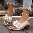 thumbnail image 2 of Rokment Women's Flower Platform Dressy Sandals for Ladies Summer Fashion Casual Floral Leather Open Toe Chunky Block High Heels Slingback Dress Pumps Beige Size 6, 2 of 8