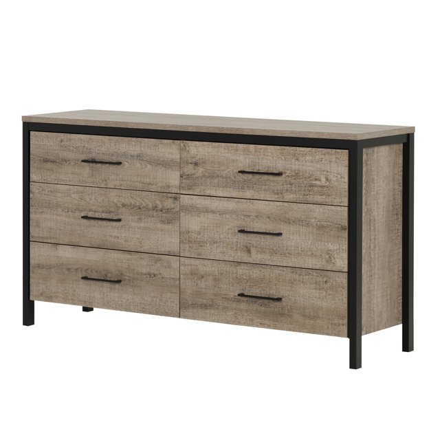 Commode 6 tiroirs pour Adulte, fini Chêne vieilli et Noir mat, collection Munich de Meubles South Shore