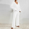 thumbnail image 2 of Baqcunre Women's Pajama Sets Long Sleeve 2 Piece Lounge Sets Ribbed Knit Sweater Sleepwear V Neck Tops & Wide Leg Pants Homewear, 1Pc Top + 1Pc Trousers White L, 2 of 9
