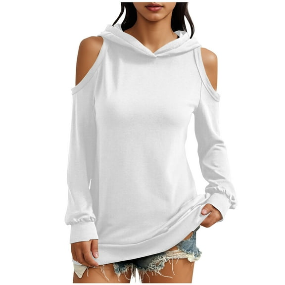 ABATAB Womens Casual Sweatshirts Cold Shoulder Long Sleeve Hoodies Pullover Curved Hem Tops Fall Fashion Lightweight Clothes