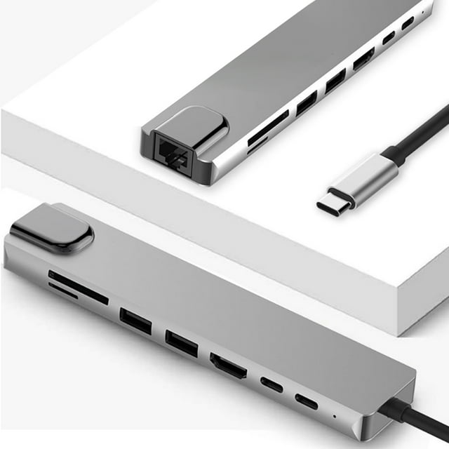 USB C Hub, Adaptador USB C 8 en 1 con 4K HDMI, USB-C a Tipo C Hub USB 3.0 HDMI RJ45 Ethernet Mini SDTF OTG Adaptador Amonsee NO