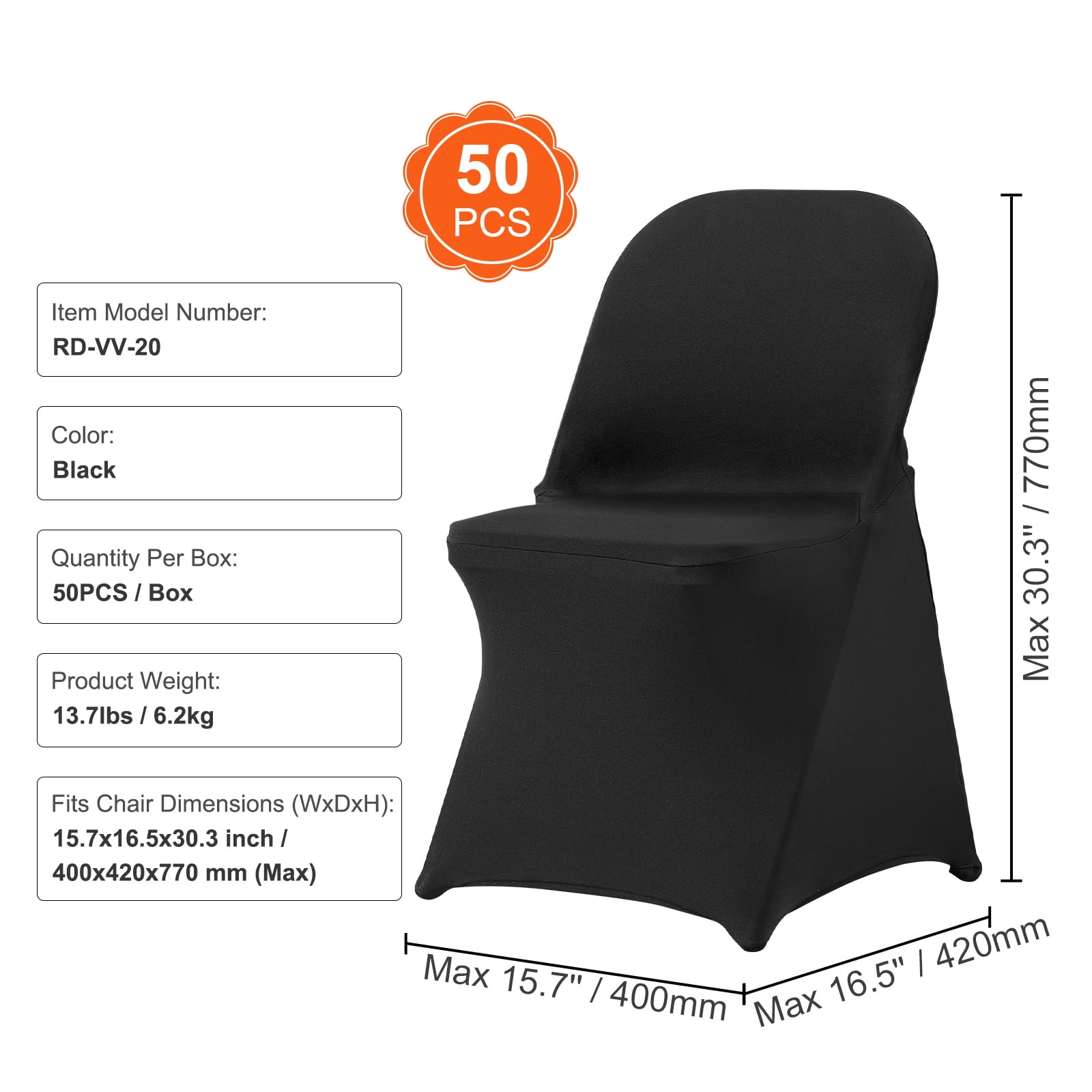 KFFKFF 50pcs Stretch Spandex Chair Covers Black Folding for Wedding Party Restaurant