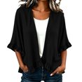 thumbnail image 6 of TGSLY Ruffle 3/4 Sleeve Denim Jacket for Women Dressy Casual Solid Color Open Front Cardigan Coat Loose Fit Flounce Hem Layering Cover Up M, 6 of 8