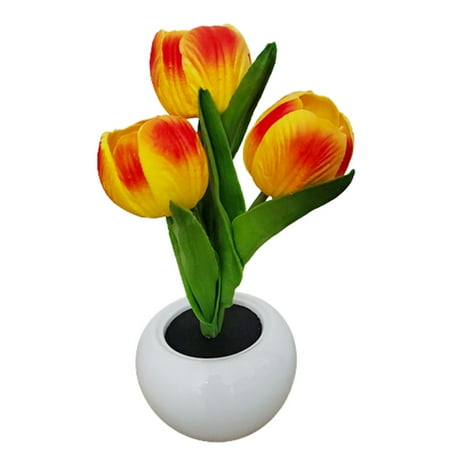 

Tulip Flower Night Light Orange Blue Yellow White Pink Color Tulip Pot for Desktop Bedroom Orange