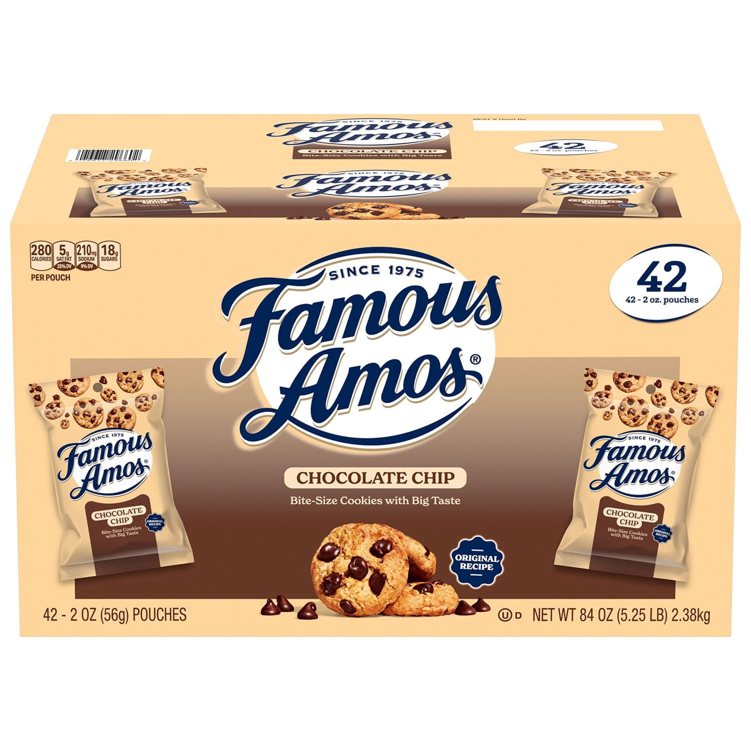 Famous Amos Chocolate Chip Cookies, 2 oz., 42 Pack With White Bowl By OMA