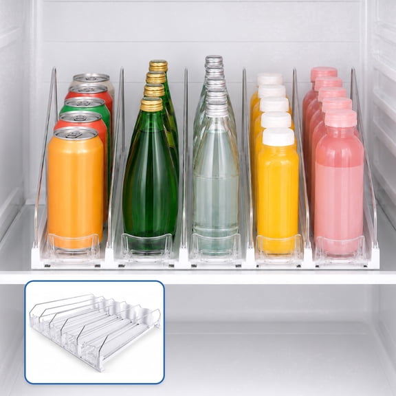 punada Drink Organizer for Fridge, Automatic Pusher Glide Soda Can Organizer for Refrigerator, 5 Rows Fridge Drink Organizer, Adjustable Width-Holds up to 25 Cans,White