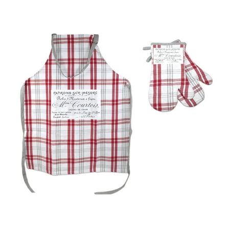 Plaid Half Apron - Discontinued - Last Chance Clearance! Hotel by Domay Plaid 'n Patch 3 Piece Set - Apron and 2 Oven Mitts, Red