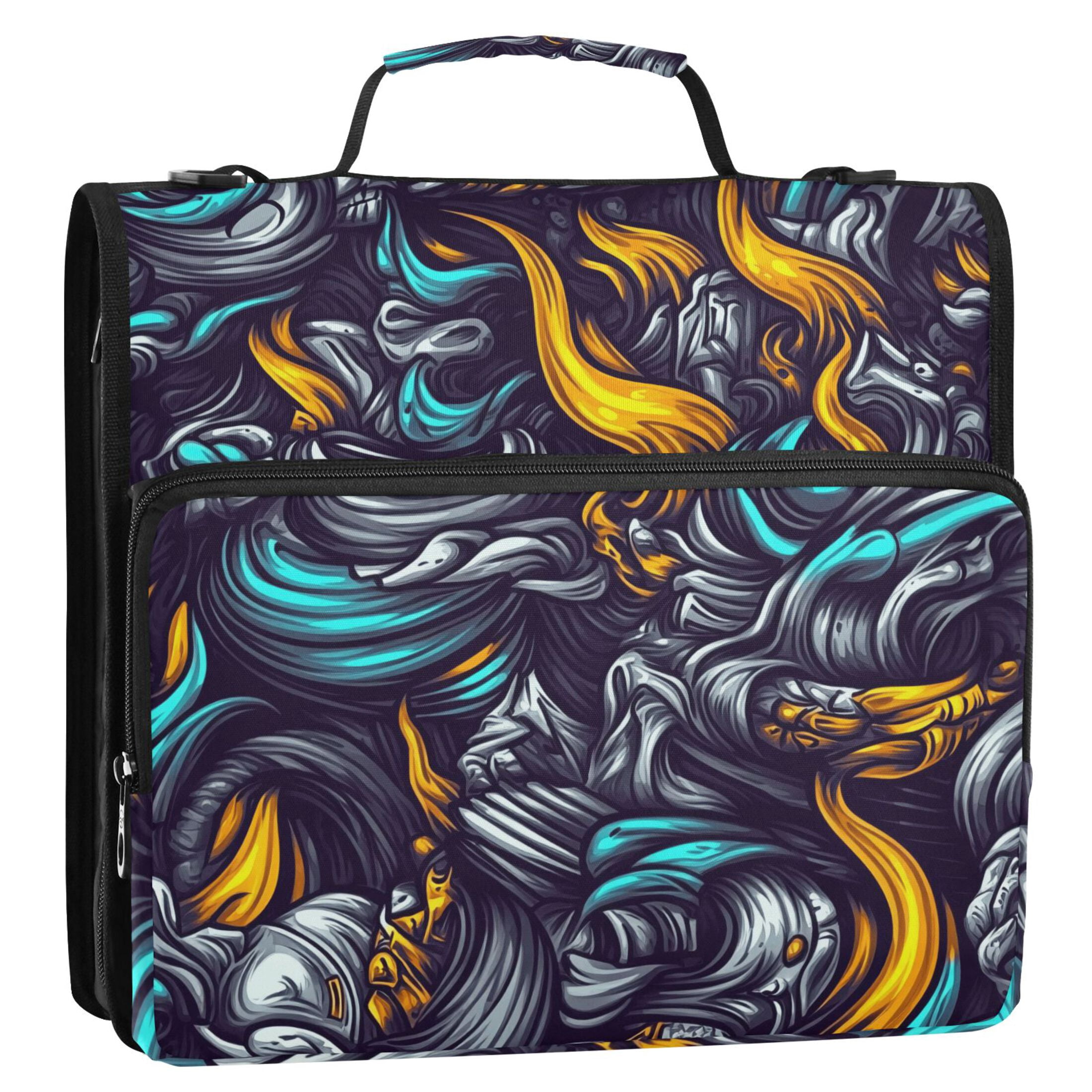 3 Ring Zipper Binder with Shoulder Strap Waterproof Trapper Keeper 2 Inch D-Ring 500 Sheets Capacity Fierce Fire and Smoke