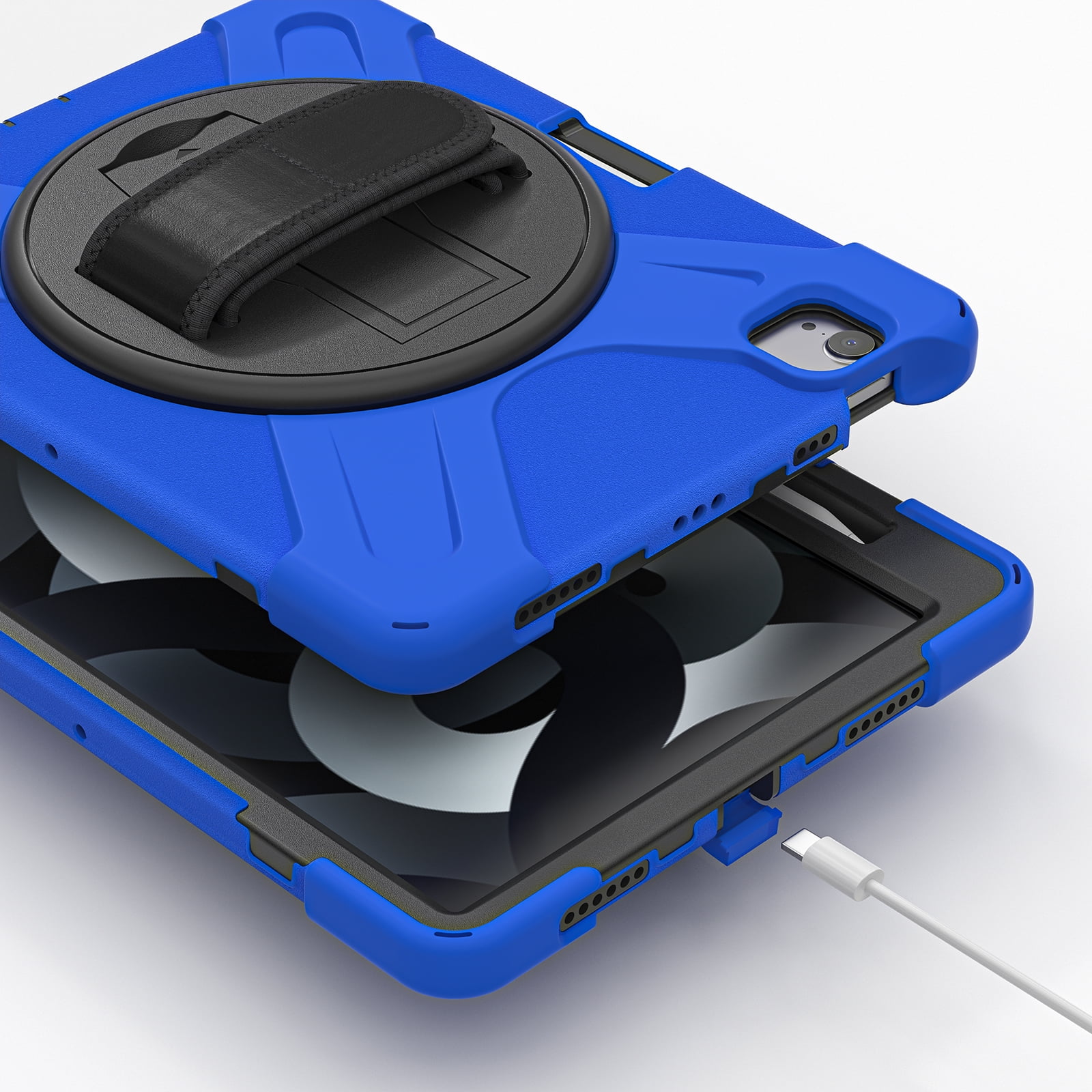 ELEHOLD Case For Apple iPad 11th(A16) 2025/10th Gen 2022, Military Grade Silicone Hybrid Rugged Case with Pencil Holder Rotating Stand Hand/Shoulder Strap,Blue
