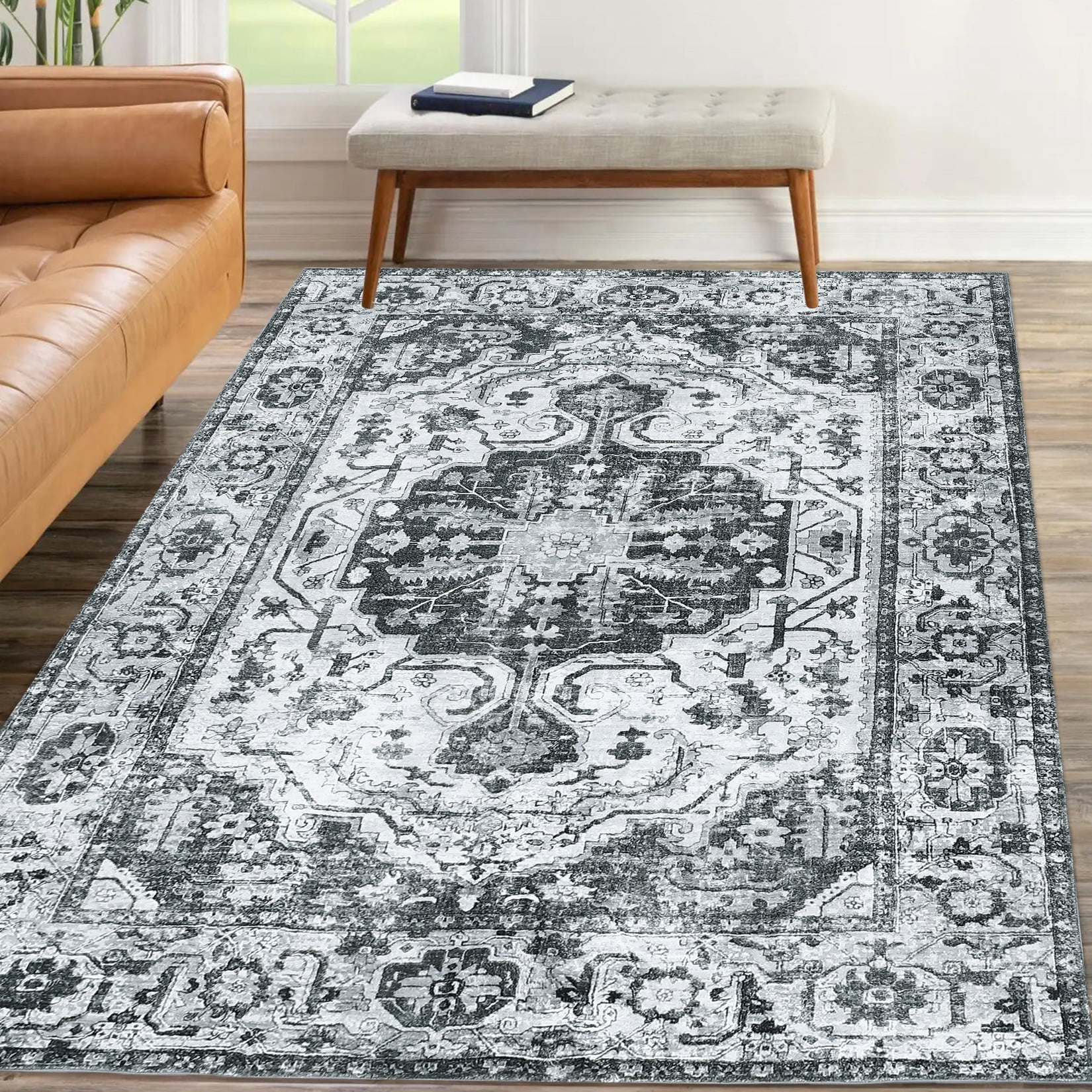 CAROMIO Area Rug Stain & Water Resistant Distressed Rug Low-Pile Non-Slip  Vintage Area Rug Machine Washable Large Carpet Oriental Rug for Living Room