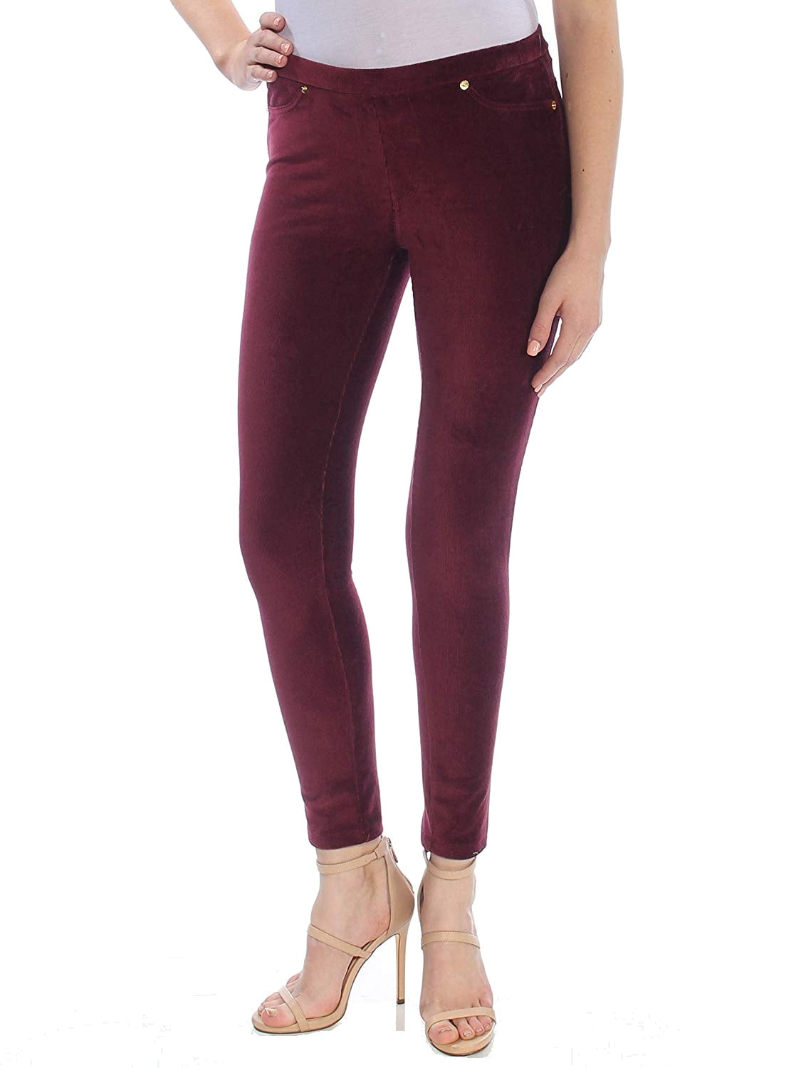 burgundy skinny pants womens