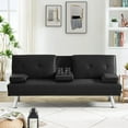 thumbnail image 3 of Aukfa Leather Futon Convertible Sofa Bed for Home Office, 2 Cup Holders, Tufted Back, Black, 3 of 20