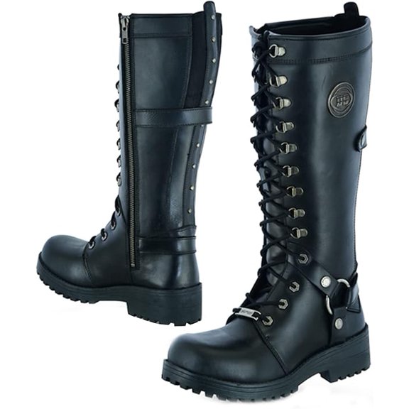 Daniel Smart Women’s Motorcycle Harness Boots–Full Grain Cowhide Waterproof Shoes with Cement Construction & Non Skid Outsole