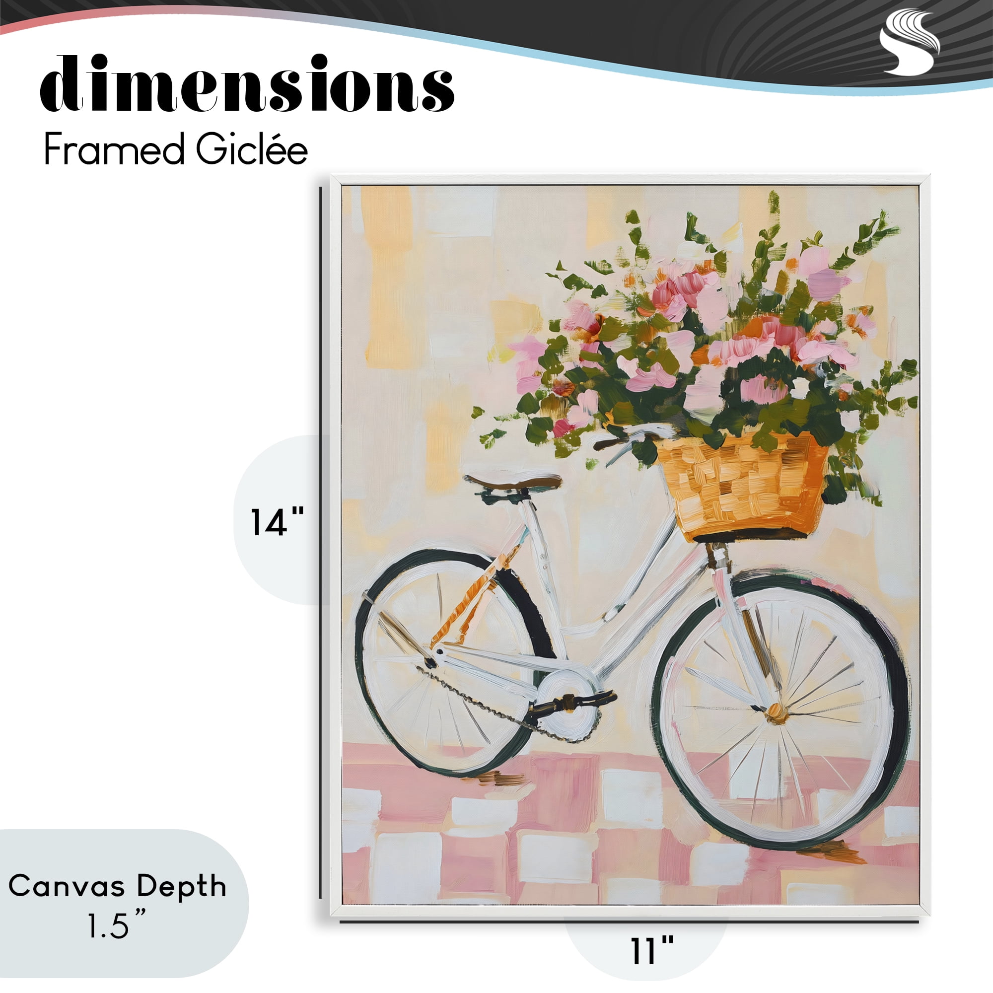 Stupell Industries Blooming Bicycle Basket White Framed Giclee Art, design by The Prints Vibe
