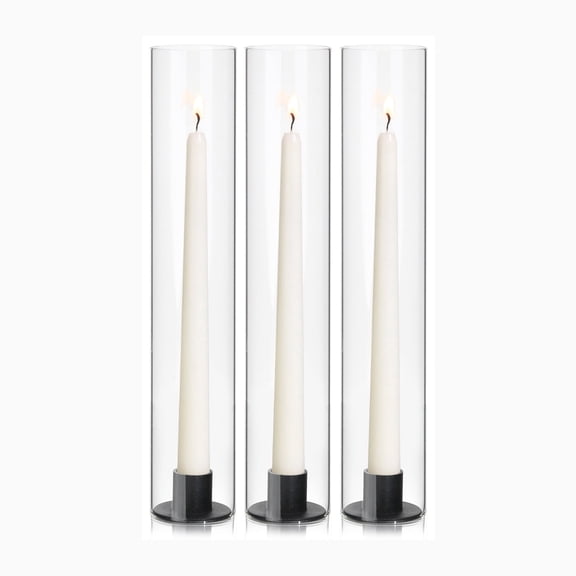 HofferRuffer Hurricane Candle Holder, 3Pcs Metal Taper Candle Holders with 11.8 inch Tall Glass Windproof Cover for Wedding Home Decor Table Centerpiece Outdoor Party