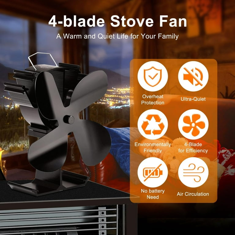 Magnetic Wood Fireplace Fan Stove Thermometer with Probe Household Barbecue  Tool Heat Powered Fan for Wood Burning Stove - Yahoo Shopping