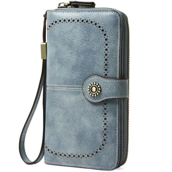 Cartera TFKGS de piel con bloqueo RFID de gran capacidad, azul