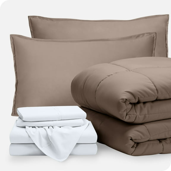 Bare Home 7-Piece Bed-in-a-Bag - California King, Taupe with White Sheet Set