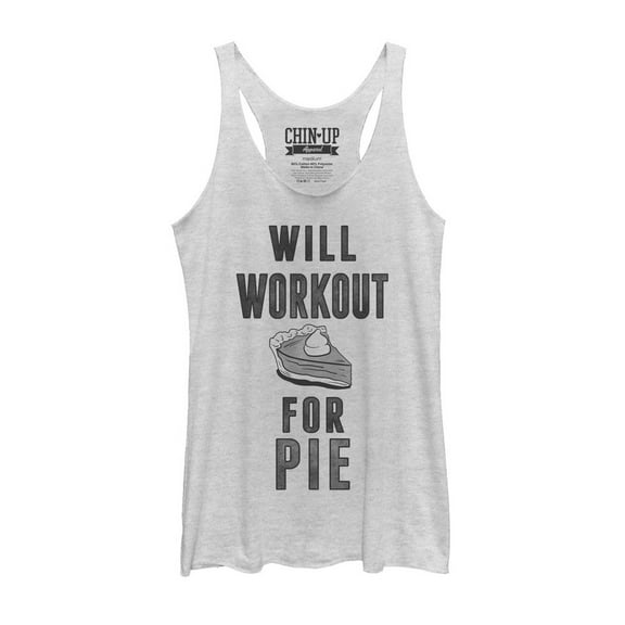 Women's CHIN UP Will Workout for Pie  Racerback Tank Top White Heather Large