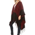 thumbnail image 6 of Sakkas Avi Women's Reversible Open Front Poncho Cardigan Ruana Cape Shawl W/Fringe - Gingham Red - One Size Regular, 6 of 7