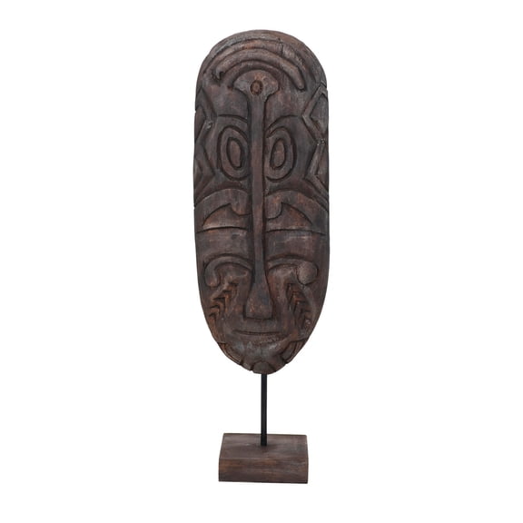 Creative Co-Op Hand-Carved Mango Wood Mask on Stand, Dark Finish