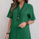 thumbnail image 3 of Top de manga corta con botones, camiseta informal con botones y cuello en V de color puro a la moda para mujer, para uso diario, verde S, 3 of 6