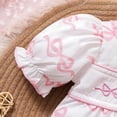 thumbnail image 6 of Staki Baby Girl Bow Print Bubble Romper Newborn Short Sleeve Ruffle Cotton Onesie Cute Summer Outfit Clothes 3M 6M 9M White,6-12 Months, 6 of 8