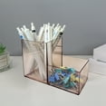 thumbnail image 6 of SLYNSHome Acrylic Pen Holder 2 Compartments Clear Pencil Holder Organizer Makeup Brush Holder Office Organization and Storage - Coffee, 6 of 7