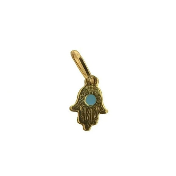 18k solid yellow gold enamel tiny hamsa pendant